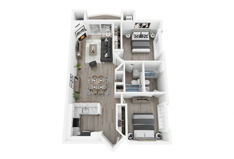 Floor plan for 2 beds, 2 baths, 931 sqft